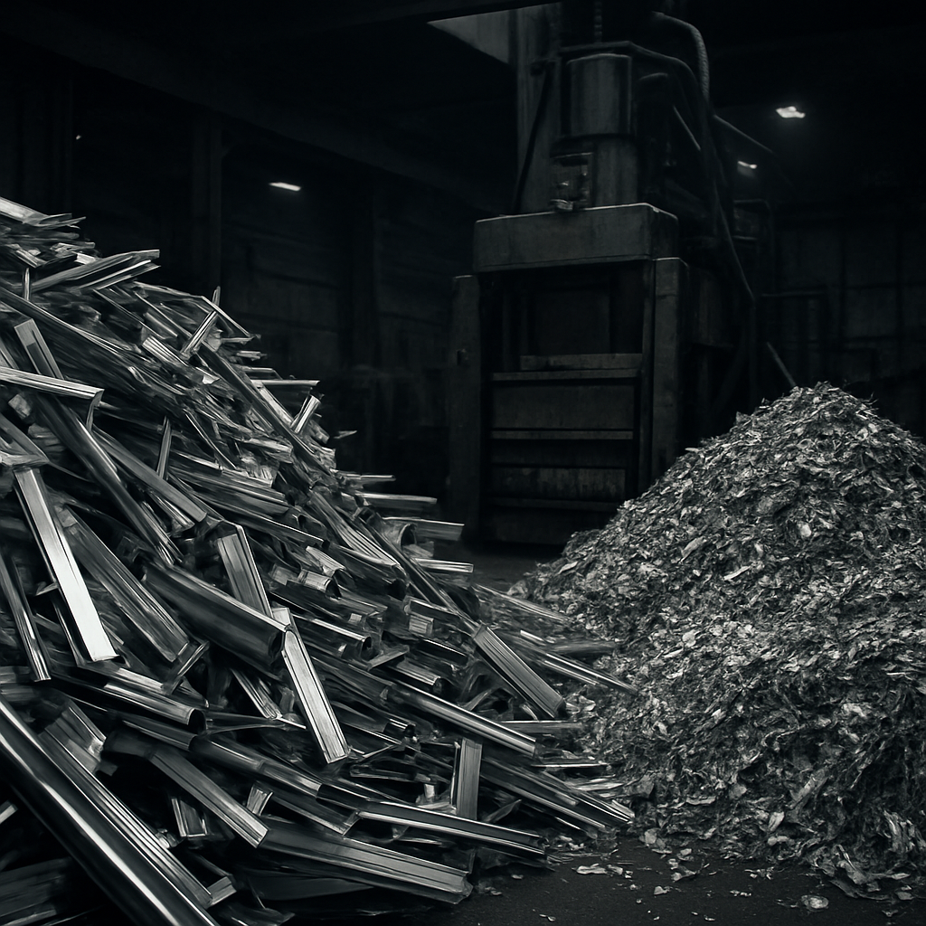Aluminium scrap including profiles, sheet and used beverage cans prepared for recycling
